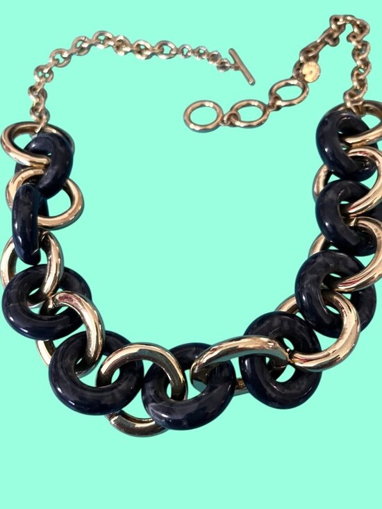 Talbots Jewelry - Marbled Blue & Gold Chunky Chain Necklace With Toggle Closure By Talbots